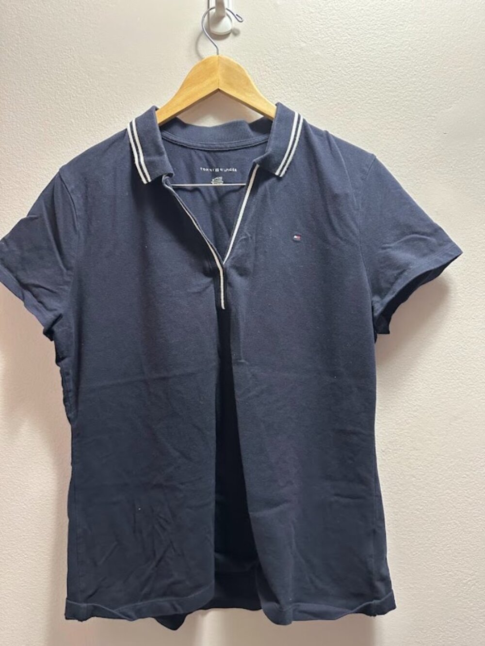 Tommy Hilfiger Women’s XXL Navy Tipped Collar Stretch Polo Shirt Preppy